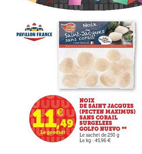 noix de saint jacques (pecten maximus) sans corail surgelées golfo nuevo