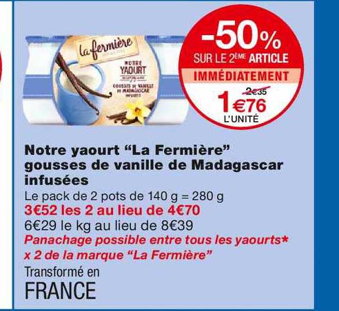 notre yaourt "la fermière" gousses de vanille de madagascar infusées