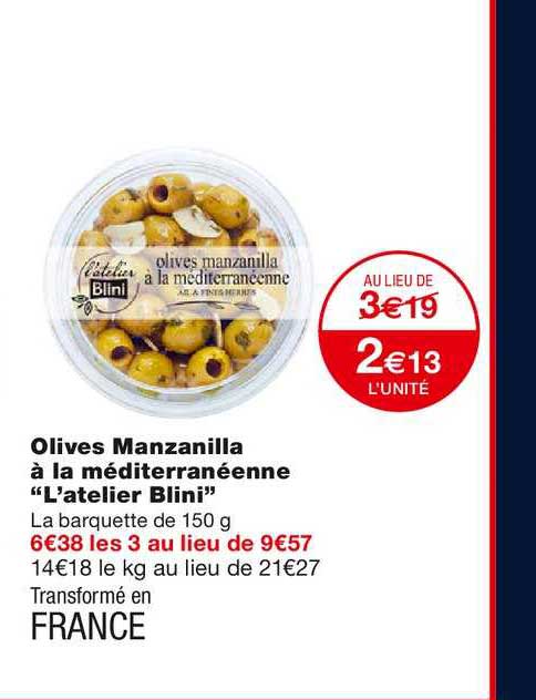 olives manzanilla à la méditerranéenne "l'atelier blini"
