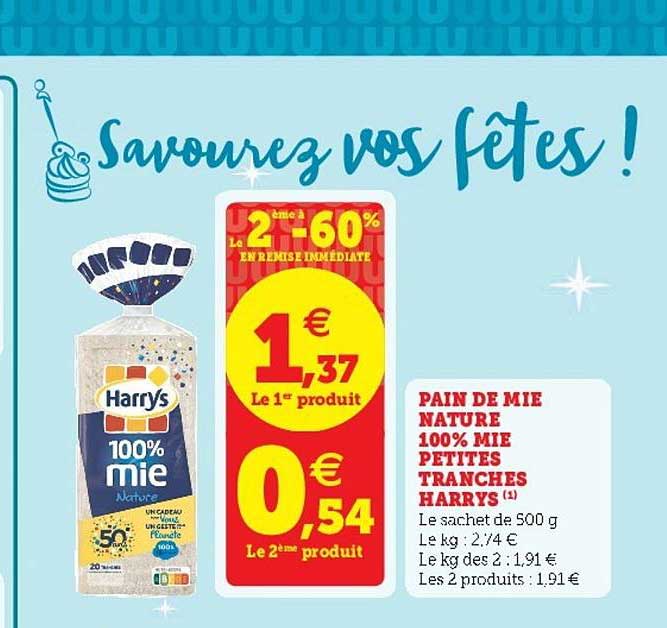 pain de mie nature 100% mie petites tranchés harrys