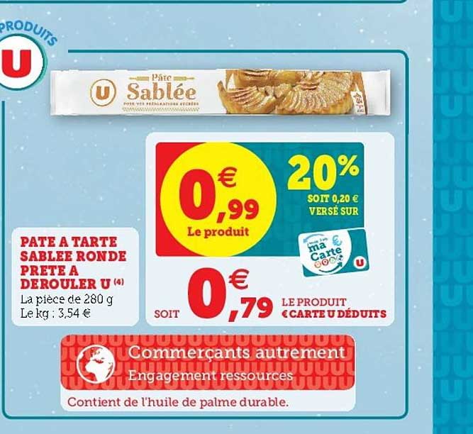 pâte à tarte sablée ronde prête à dérouler u