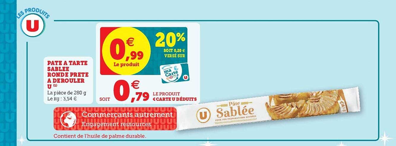 pâte à tarte sablée ronde prête à dérouler u