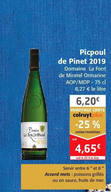 picpoul de pinet 2019 domaine la font de miratel ormarine