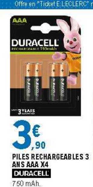 Piles Rechargeables 3 Ans Aaa X4 Duracell