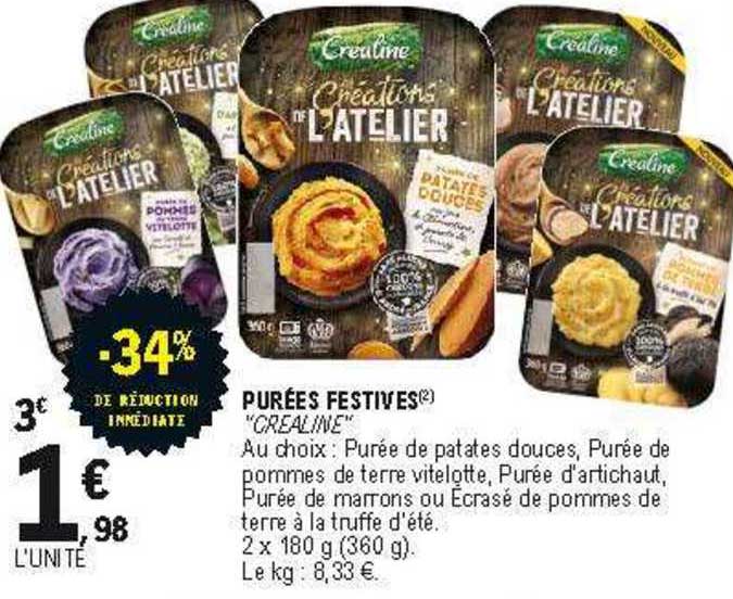 purées festive "crealine" -34% de réduction immédiate