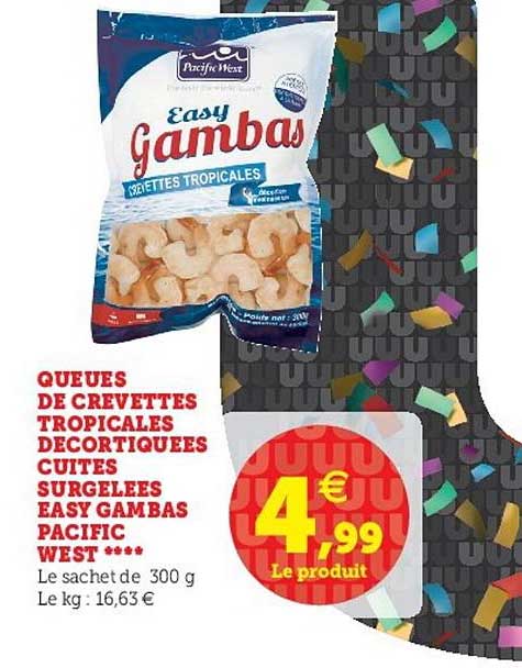 queues de crevettes tropicales décortiquées cuites surgelées easy gambas pacific west