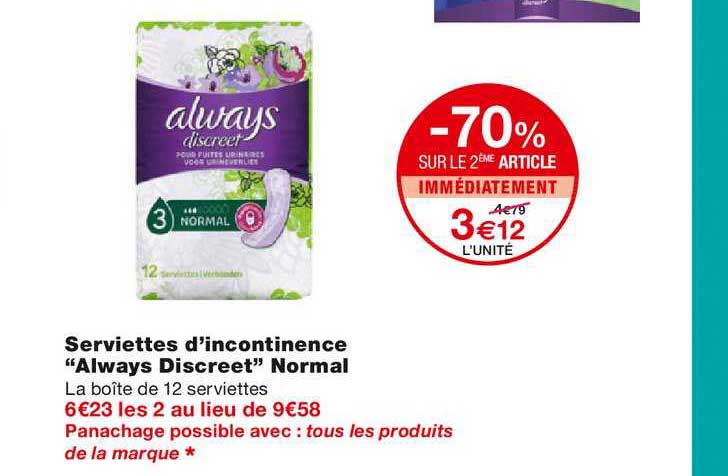 serviettes d'incontinence "always discreet" normal