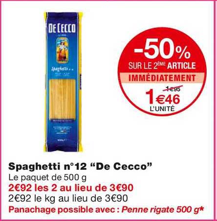 spaghetti n° 12 de cecco -50% immédiatement
