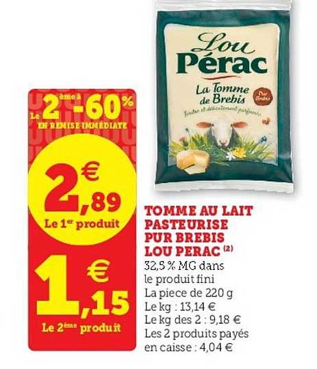tomme au lait pasteurisé pur brebis lou perac