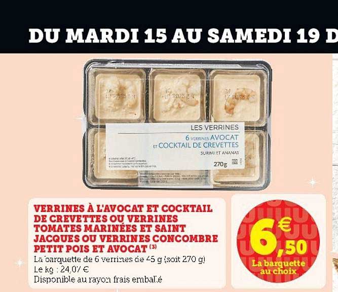 verrines à l'avocat et cocktail de crevettes ou verrines tomates marinées et saint jacques ou verrines concombre petit pois et avocat