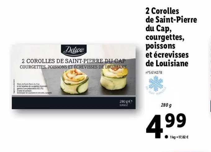 2 corolles de saint-pierre du cap, courgettes, poissons et écrevisses de louisiane