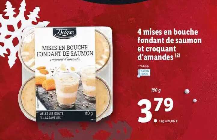 4 mises en bouche fondant de saumon et croquant d'amande deluxe