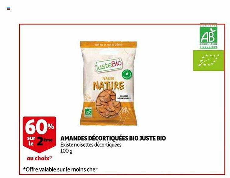 amandes décortiquées bio juste bio