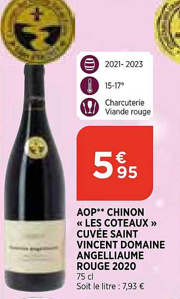 aop chinon «les coteaux» cuvée saint vincent domaine angelliaume rouge 2020