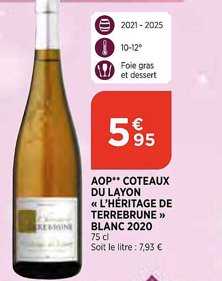 aop coteaux du layon «l'héritage de terrebrune» blanc 2020