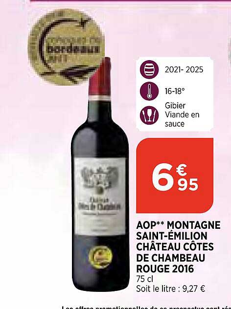 Aop Montagne Saint-émilion Château Côtes De Chambeau Rouge 2016