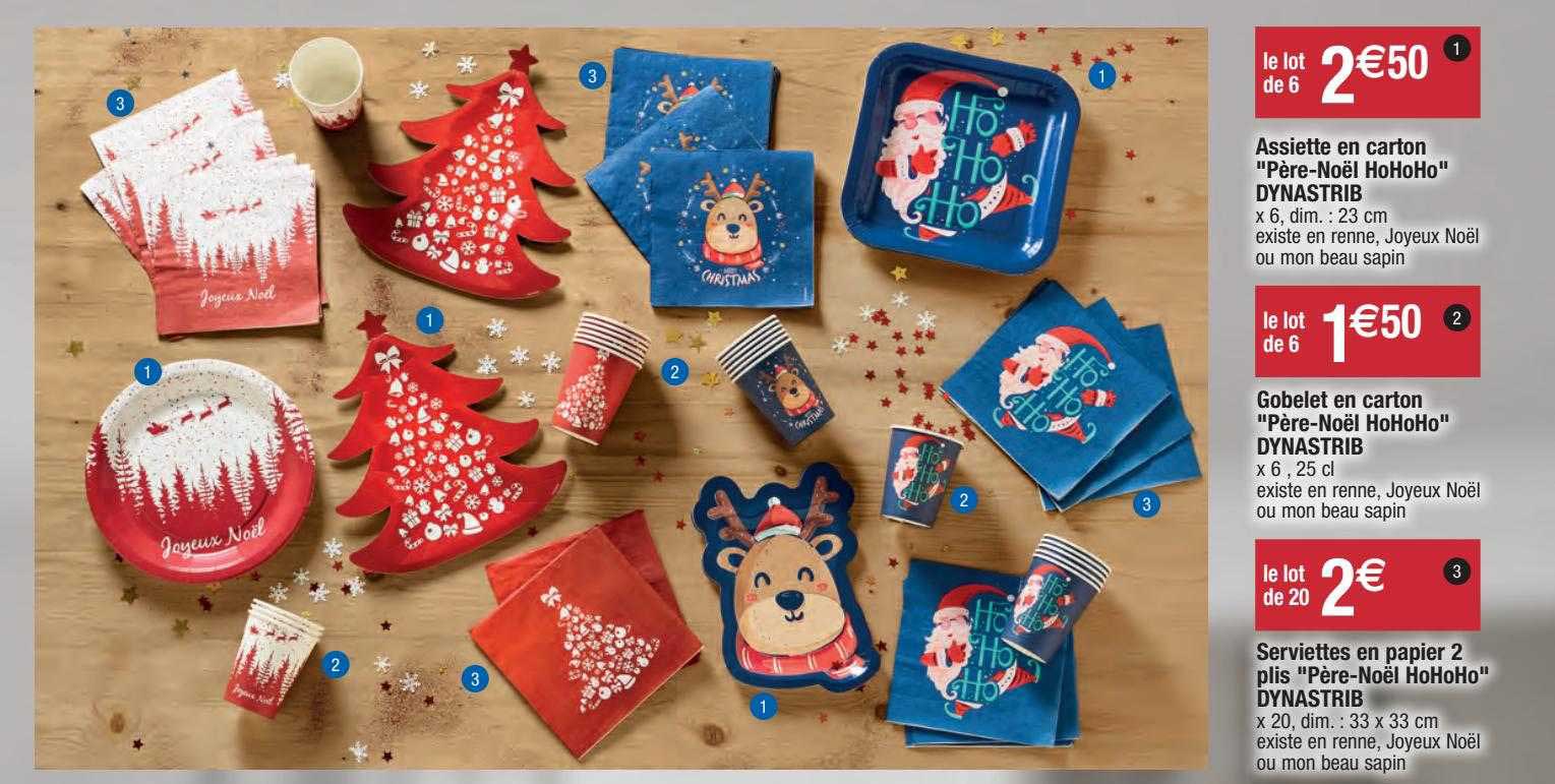 assiette en carton "père-noël hoHoHo" dynastrib, gobelet en carton "père-noël hoHoHo" dynastrib, serviette en papier 2 plis