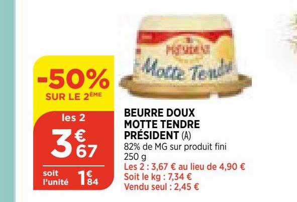 beurre doux motte tendre président