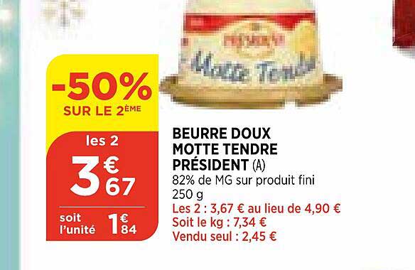 beurre doux motte tendre président