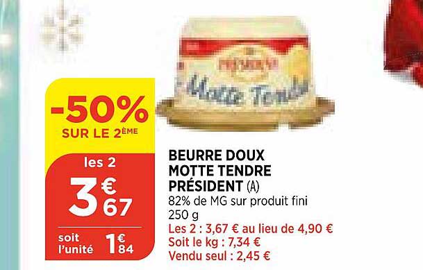 beurre doux motte tendre président