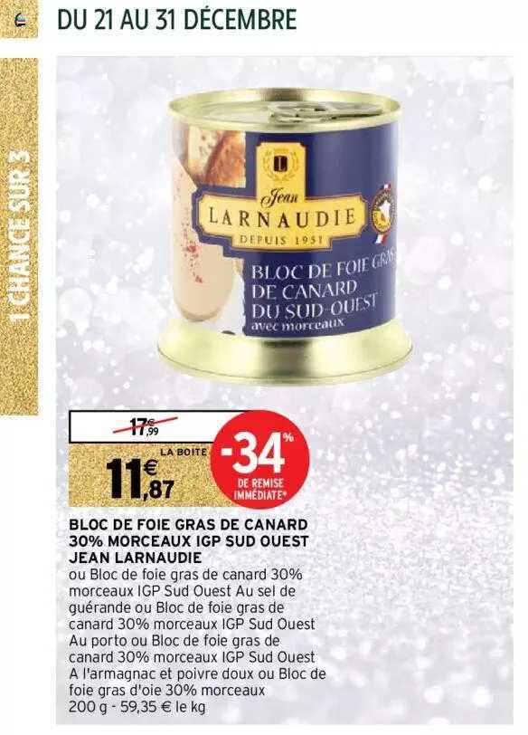 bloc de foie gras de canard 30% morceaux igp sud ouest jean larnaudie