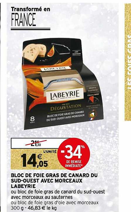 bloc de foie gras de canard du sud-ouest avec morceaux labeyrie