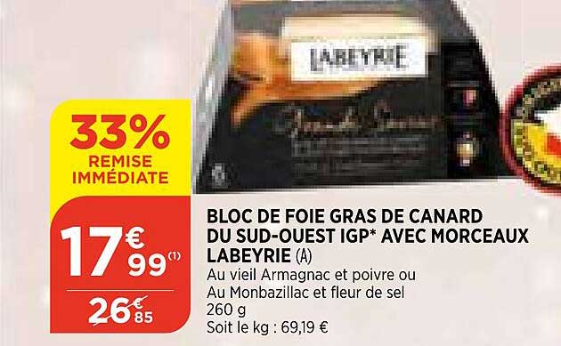 bloc de foie gras de canard du sud-ouest igp avec morceaux labeyrie