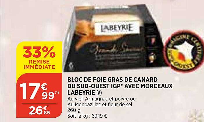bloc de foie gras de canard du sud-ouest igp avec morceaux labeyrie