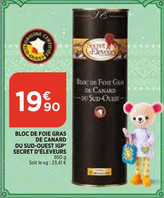 bloc de foie gras de canard du sud-ouest igp secret d'éleveurs
