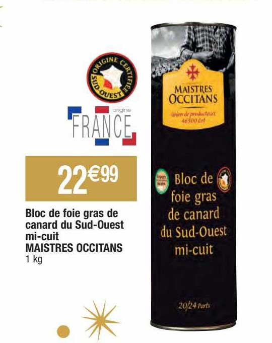bloc de foie gras de canard du sud-ouest mi-cuit maistres occitans