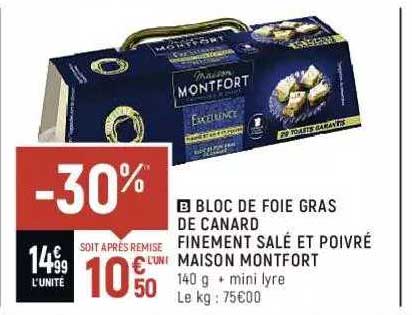 bloc de foie gras de canard finement salé et poivré maison montfort