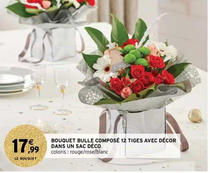 bouquet bulle composé 12 tiges avec décor dans un sac déco