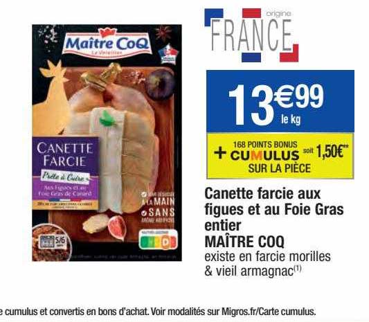 canette farcie aux figues et au foie gras entier maître coq