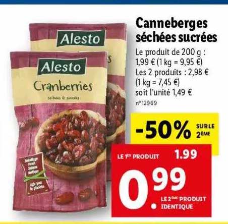 canneberges séchées sucrées alesto
