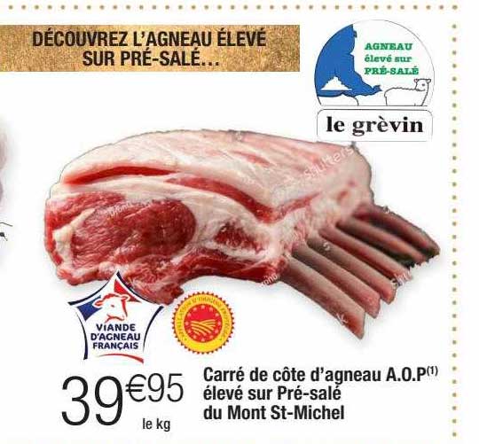 carré de côte d'agneau a.o.p. élevé sur pré-salé du mont st-michel