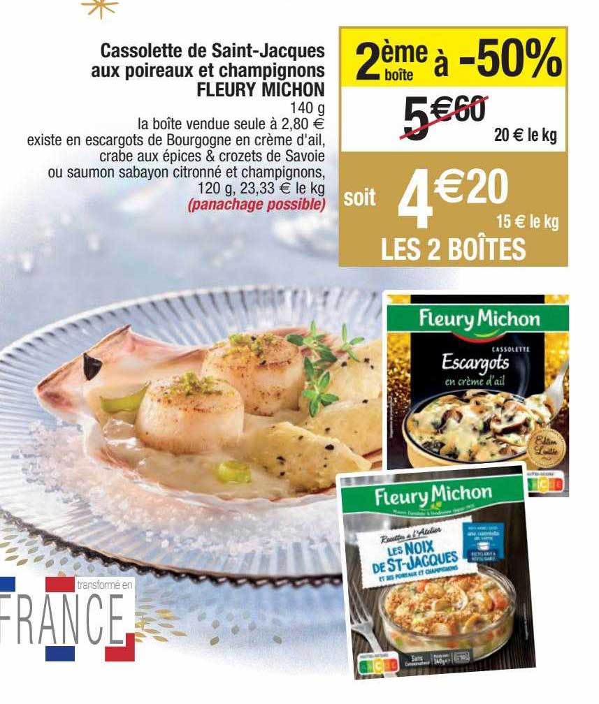 cassolette de saint-jacques aux poireaux et champignons fleury michon