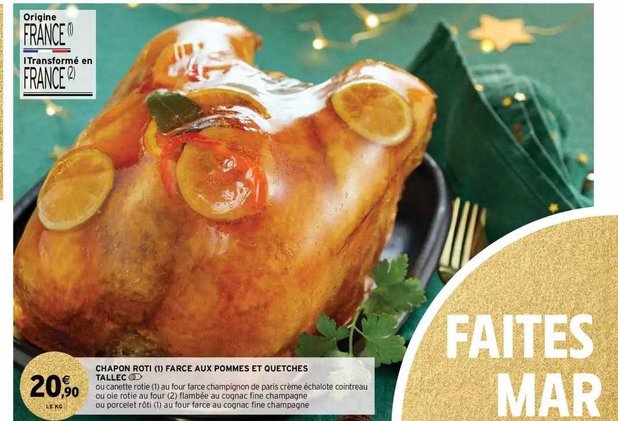 chapon rôti farce aux pommes et quetches tallec