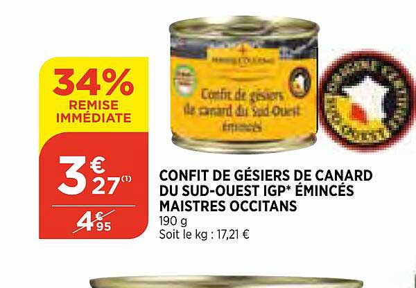 confit de gésiers de canard du sud-ouest igp émincés maistres occitans