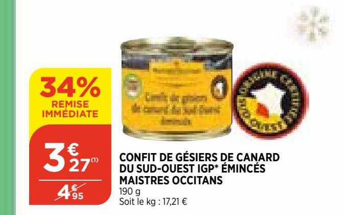 confit de gésiers de canard du sud-ouest igp émincés maistres occitans