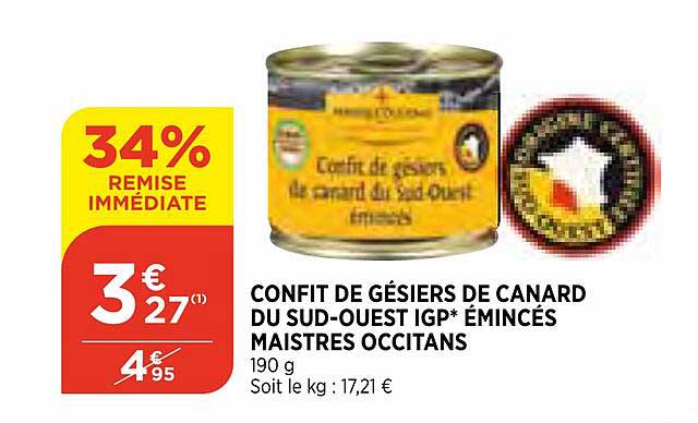 confit de gésiers de canard du sud-ouest igp émincés maistres occitans