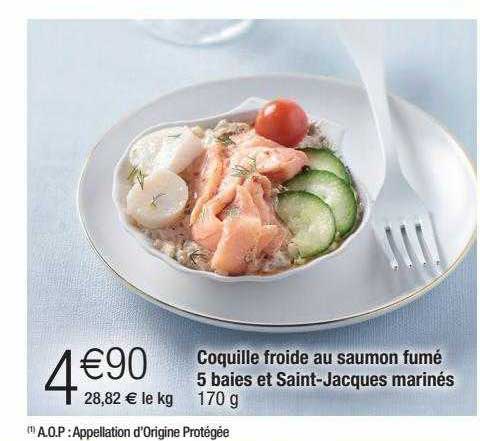 coquille froide au saumon fumé 5 baies et saint-jacques marinés