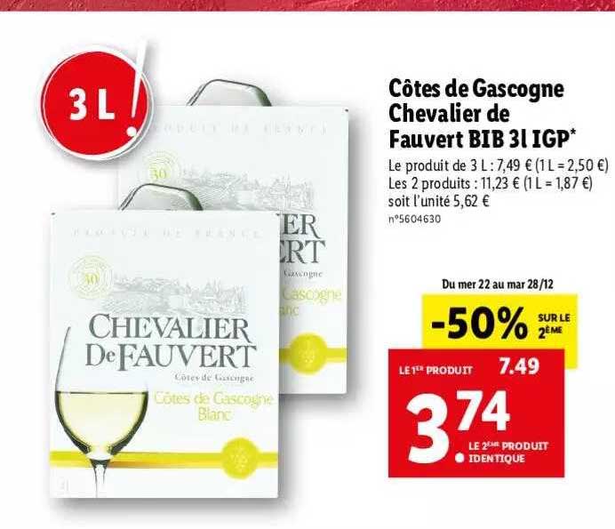 Côtes De Gascogne Chevalier De Fauvert Bib 3l Igp