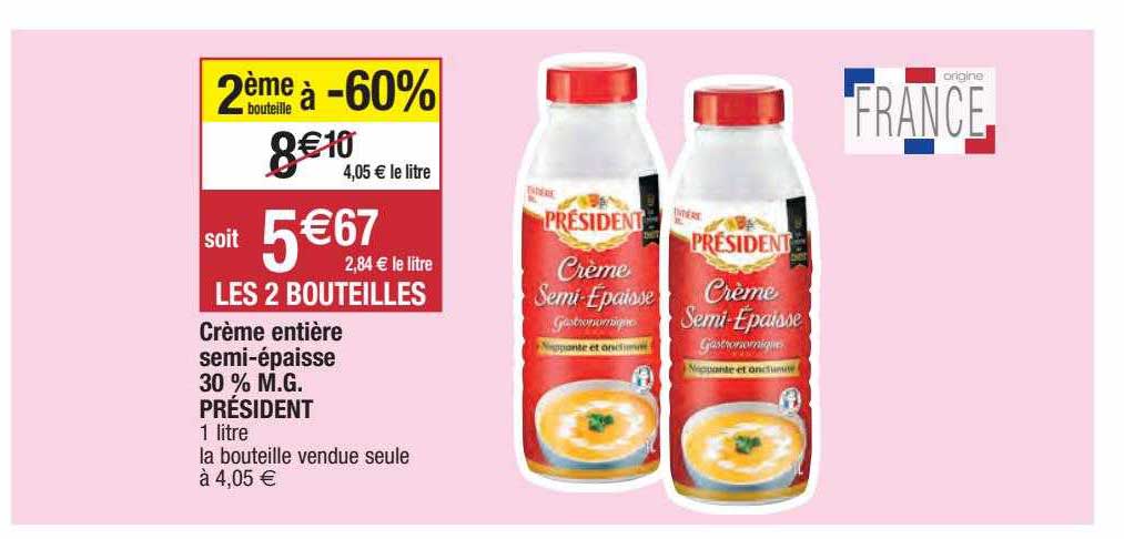 crème entière semi-épaisse 30% m.g. président