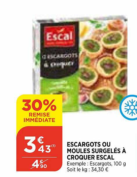 escargots ou moules surgelés à croquer escal