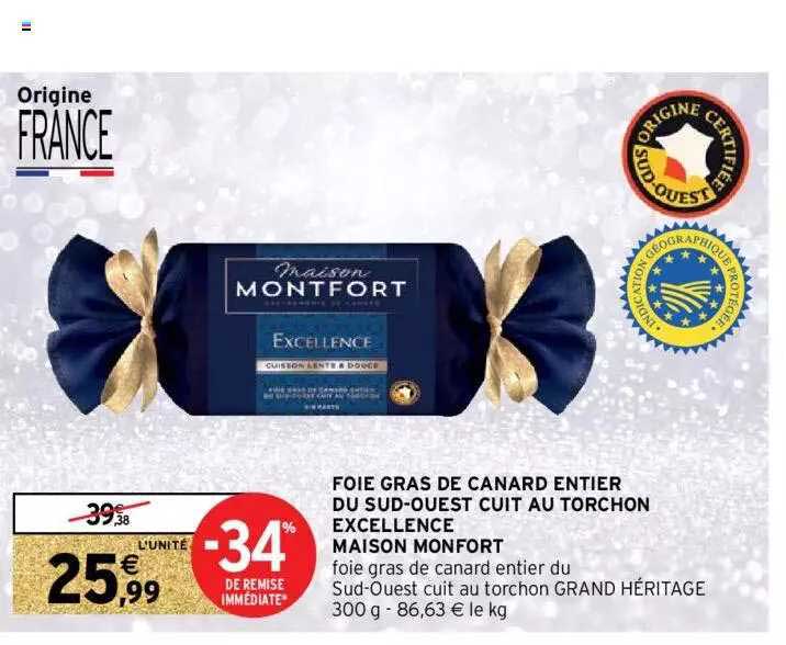 foie gras de canard entier du sud-ouest cuit au torchon excellence maison montfort