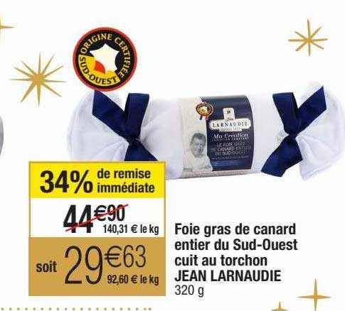 foie gras de canard entier du sud-ouest cuit au torchon jean larnaudie