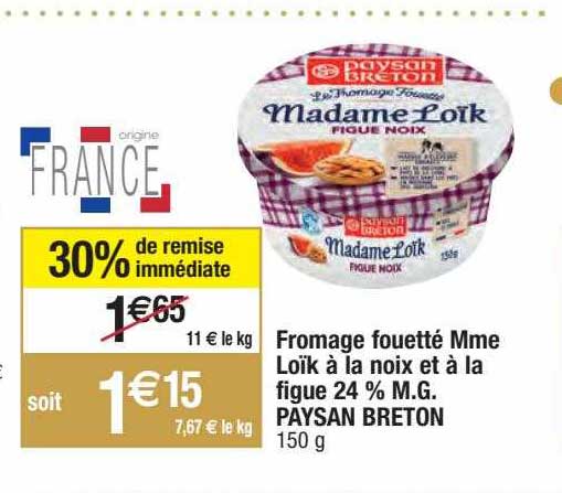 fromage fouetté mme loïk à la noix et à la figue 24% m.g. paysan breton