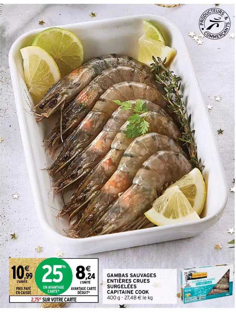 gambas sauvages entières crues surgelées capitaine cook