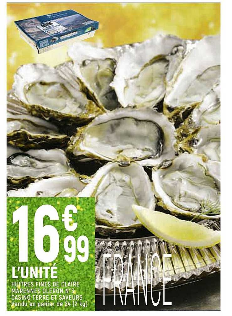 huîtres fines de claire marennes oléron n°3 casino terre et saveurs