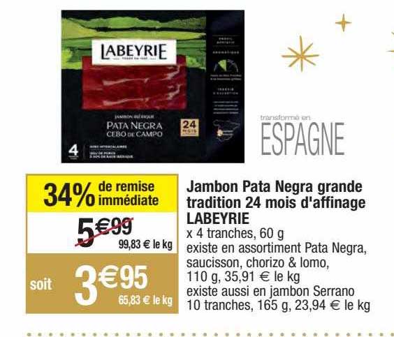 jambon pata negra grande tradition 24 mois d'affinage labeyrie